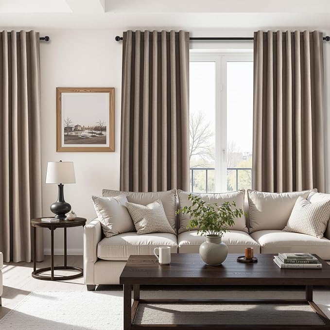Topfinel 92 inch Long 100% Blackout Drapes 2 Panels Linen Texture Curtains Warm - Image 5