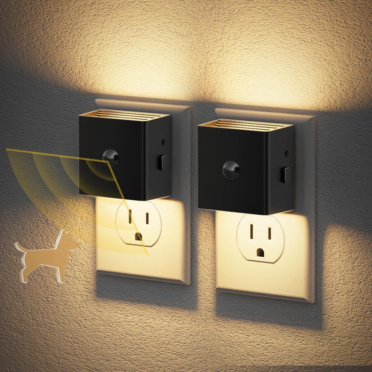JandCase Motion Sensor Night Light, Night Lights Plug into Wall with Adjustable Brightness, Motion Activated Night Light, 3000K Warm White, for Kids Bathroom Hallway Kitchen Bedroom