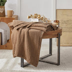 EMME Cotton Muslin Queen Blanket Bed Layering Breathable Gauze Blanket Soft Lightweight Blankets Adults (Brown, 90"x90")