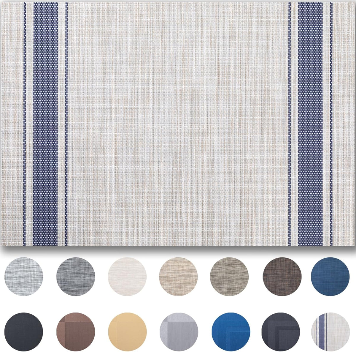 Placemats Set of 6 - Easy Clean Woven Vinyl Placemats for Dining Table, Indoor/Outdoor Place Mats, Washable PVC Table Mats（Blue Skyline）