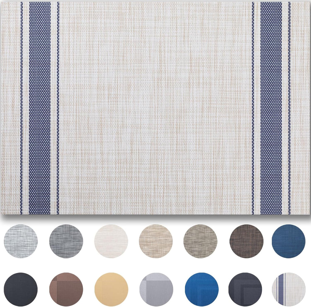 Placemat Set of 4 - Easy Clean Woven Vinyl Placemats for Dining Table, Indoor/Outdoor Place Mats, Washable PVC Table Mats（Blue Skyline）