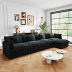 Sectional Sofa 4 Seater with Movable 1 Ottoman,Oversized Modular Couch Deep Seat (Black, 146.5 inch-L)