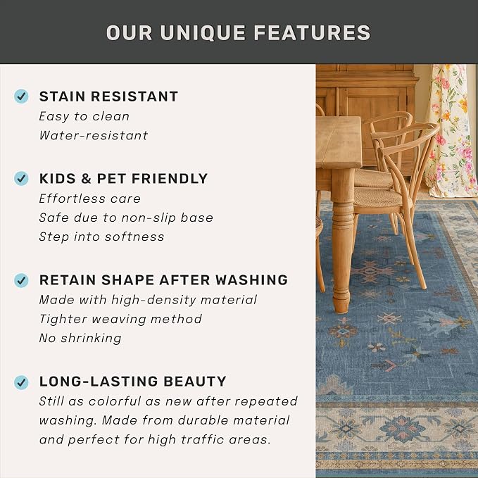 Neutral Blue Washable 3x16 Extra Long Hallway Runner Rug, Boho Washable Large - Image 5