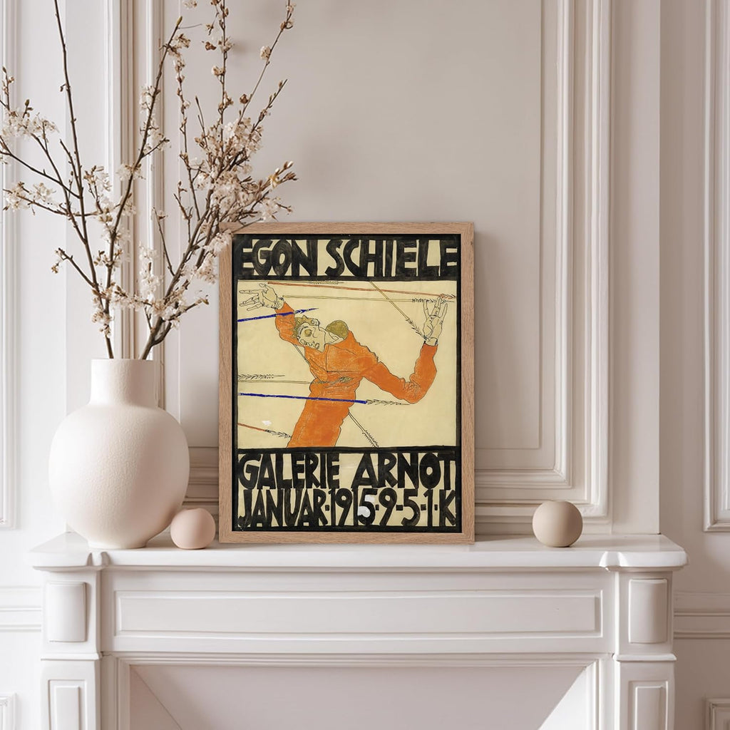 Poster Master Vintage Painting Poster - Retro Expressionism Print - Self Portrait as the Martyred St Sebastian - Gift for Artist, Friend - Wall Decor for Home, Office, 11x14 Beige Framed