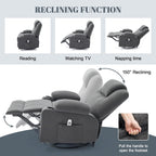 Oversized Swivel Rocker Recliner Chair with Heat and Massage, 360 Degree Swivel Rocking Single Sofa with Cup Holders and USB Port, Big Large Recliner Chair for Living Room (Fabric, Darkgrey)