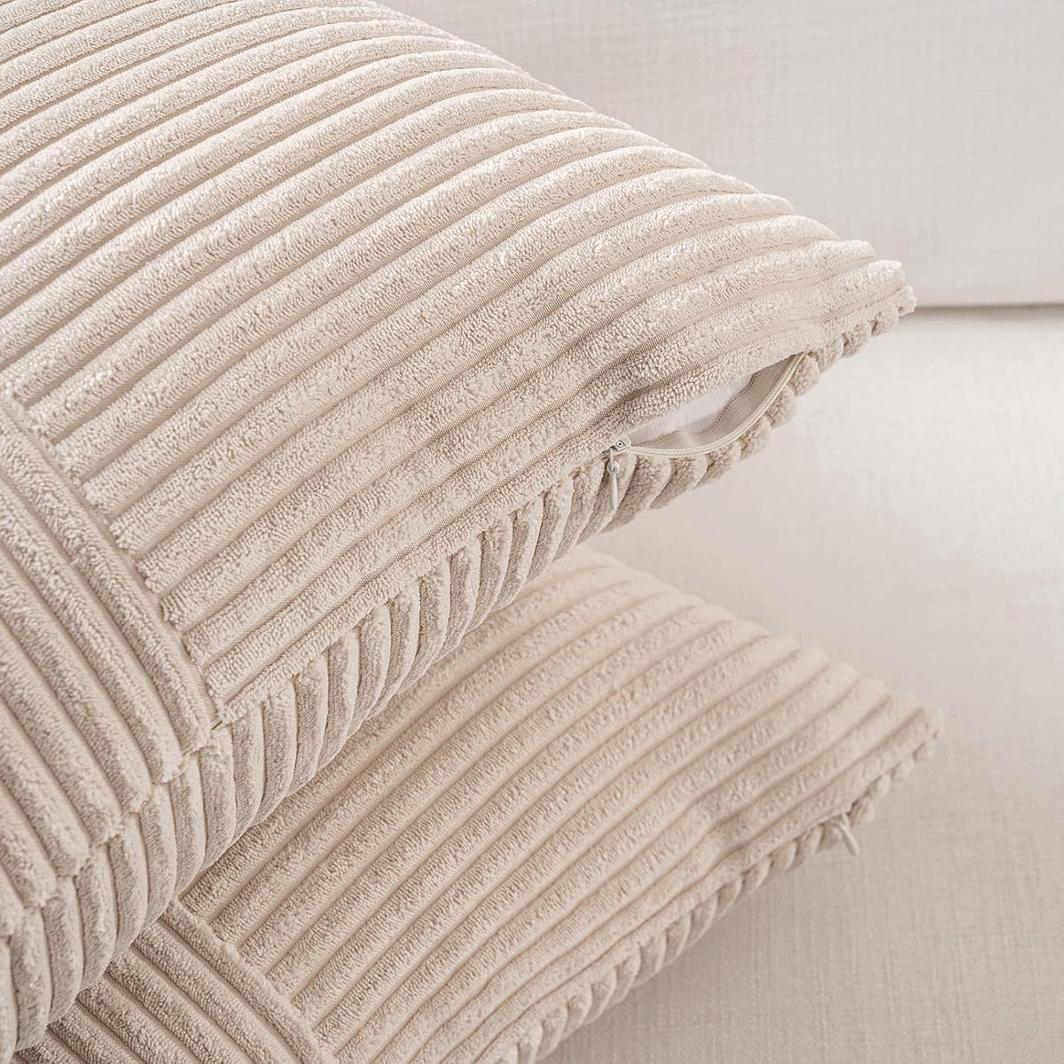 Fancy Homi 2 Packs Tan Lumbar Decorative Throw Pillow Covers 16x32 Inch for Living Room Couch Bed Sofa, Boho Home Decor, Soft Striped Corduroy Rectangle Accent Beige Cushion Case 40x80 cm