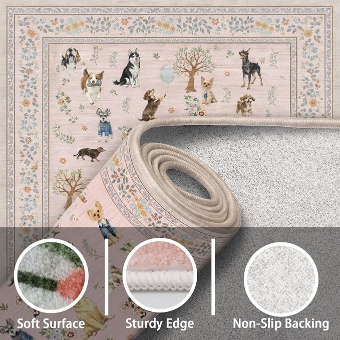 Pink Hallway Runner Rug 2x5 for Bedroom Kitchen | Ultra-Thin; Boho Style; Low - Image 7
