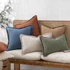 MIULEE Linen Fringe Decorative Lumbar Throw Pillow Covers Blue Ashes 12x20 | - Image 5