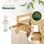 Laundry basket with wheels beige - Large Bamboo Laundry Sorter with Removable Cotton Bags - 3 Section laundry room organization - Durable, Eco-Friendly, and Stylish Storage Solution for Home