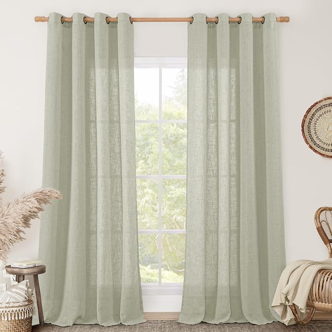 Linen Curtains for Living Room 84 Inch Length, Bronze Grommet Light Filtering by LAMIT