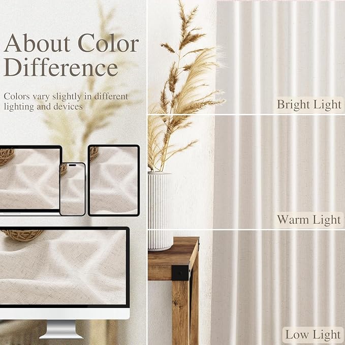 Beige Linen Curtains for Kitchen Windows Over Sink Farmhouse Short Semi Sheer - Image 3