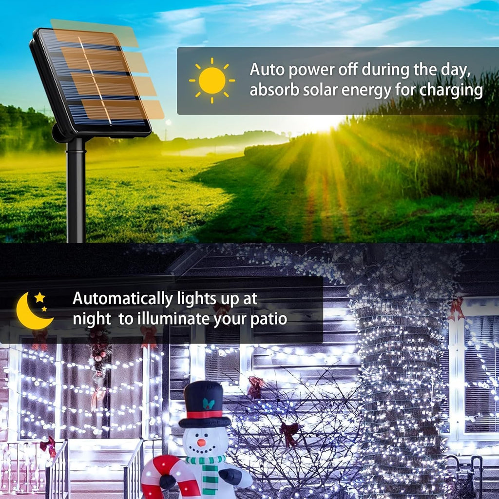4 Pack Solar String Lights Outdoor, 400 LED Extra-Long 156Ft Solar Lights Outdoor with 8 Lighting Modes, IP65 Waterproof for Garden, Patio, Xmas, Balcony, Tree, Wedding, Party Decor (White)