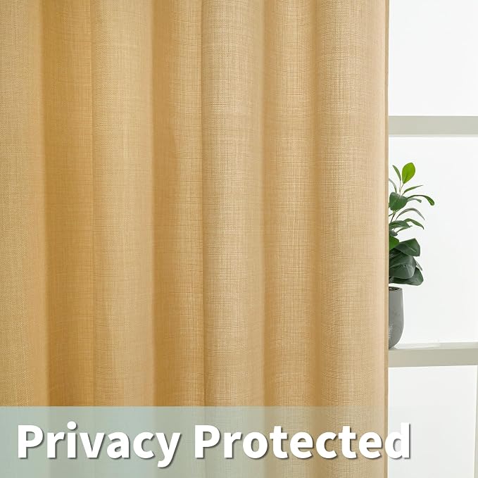 Linen Curtains 95 Inch Length for Living Room 2 Panels, Caramel Brown | Semi - Image 3