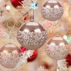 4" Christmas Ball Ornaments, 4pc Set Rose Gold Shatterproof Christmas Decorations Tree Balls for Xmas Trees Wedding Party Holiday Decorations