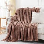 Chocolate Throw Blanket for Couch Sofa 50x60 inches Striped Design | Fleece - Image 3