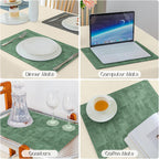 Romanstile Reversible Vinyl Placemats Set of 8, Faux Leather 100% Waterproof Oil-proof Wipeable Place Mats, Heat Resistant Dual Sided Table Mats for Kitchen/Dining/Party (Grey DarkGreen, 12 x 17 Inch)