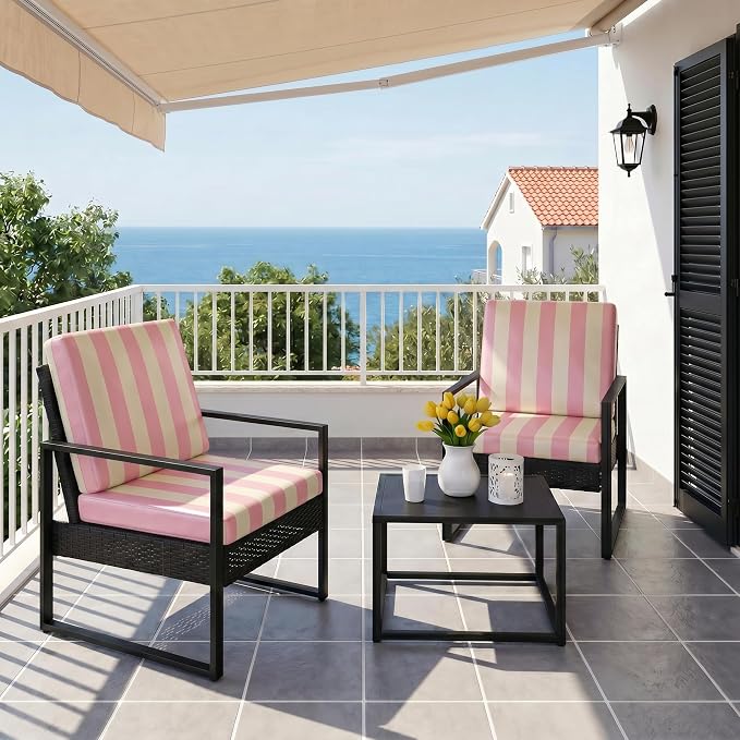 CALBODE 12 Pcs Stretch Outdoor Seat Cushion Covers, Washable Striped Chair Seat - Image 7
