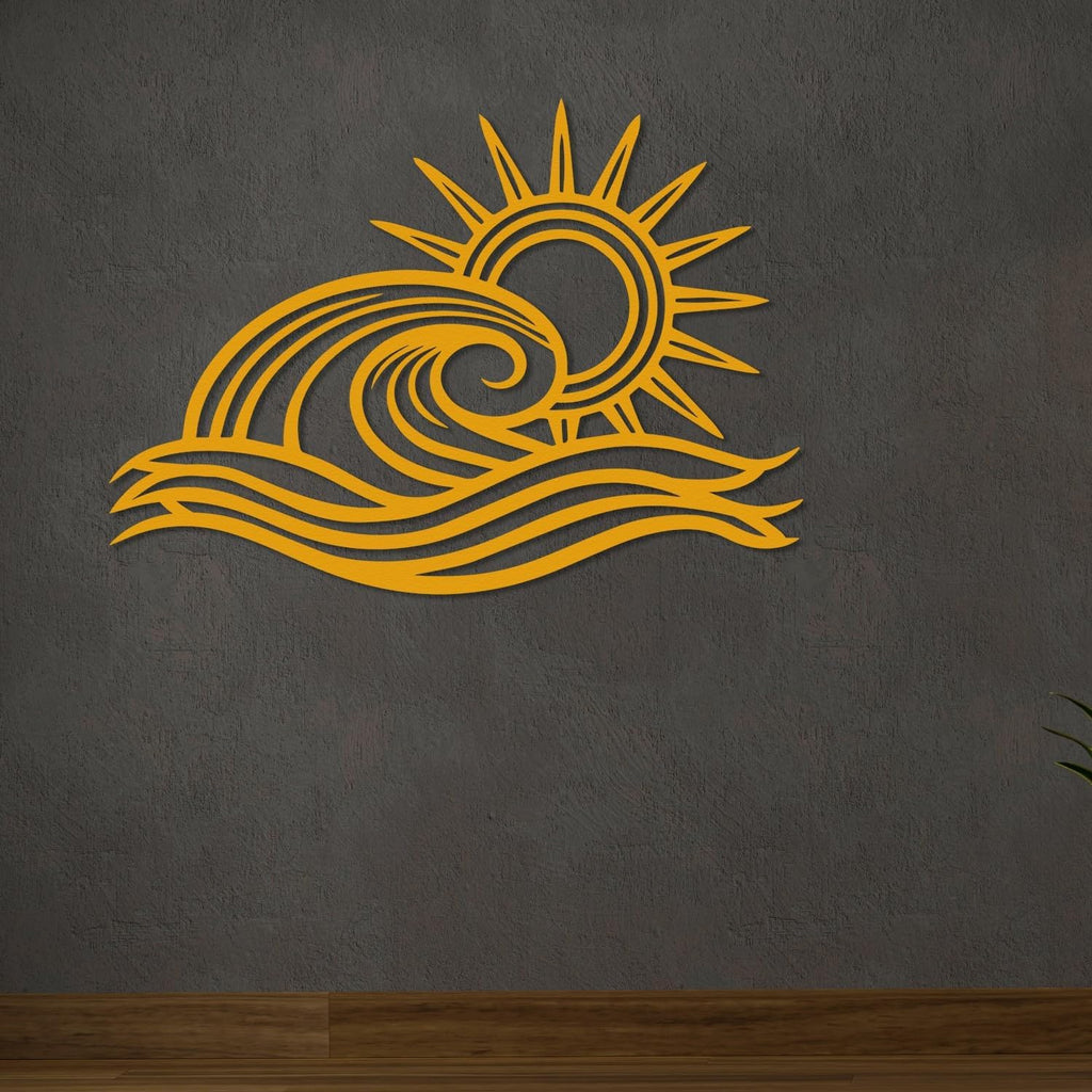 Wita Home Ocean Wave Metal Wall Art, Sun Beach Decor, Coastal Large Wall Sculpture for Home, Indoor/Outdoor Use, Nautical Wall Hanging, Eye-Catching Addition to Living Room (Red, 32 x 19 inches)