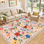 PLHXFR 8x10 Area Rug Living Room: Floral Washable Boho Soft Carpet Beige | - Image 2