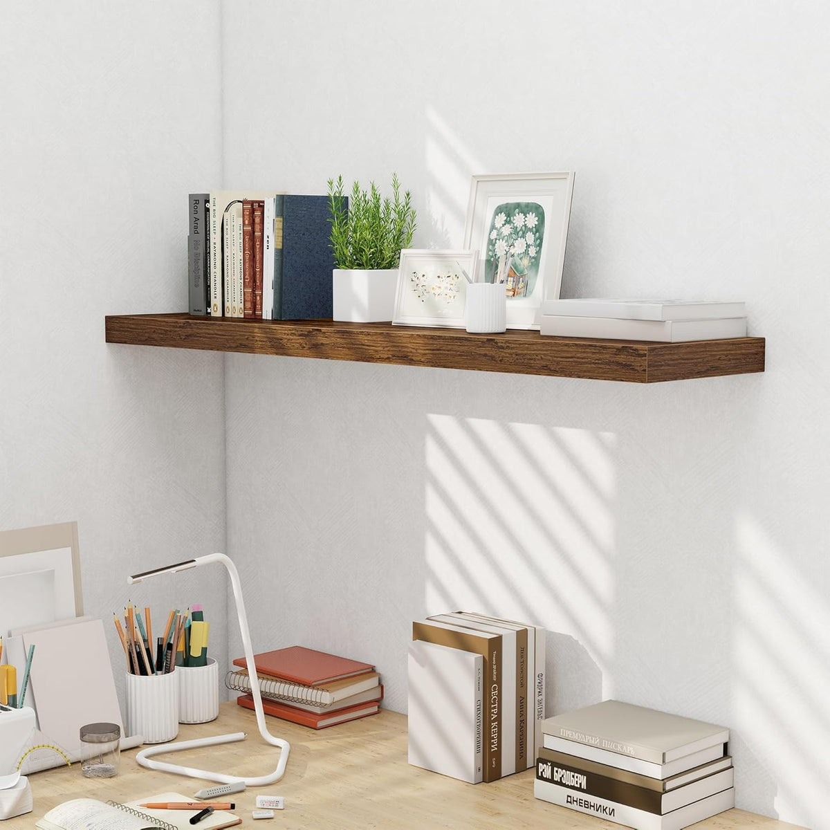 48 Inch Floating Shelves for Wall - 10 Inch Deep Fireplace Mantel Shelf - Wood Floating Shelves for Wall - Large Storage Shelves Wall Mount for Living Room & Bedroom - Rustic Brown - Set of 1