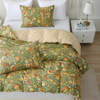 ABREEZE Paisley Bedding Sets 3Pcs Brushed Cotton Duvet Cover Set Queen Size Rustic Damask Green Floral Comforter Cover with Zipper Closure Boho Bedding Collections