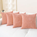 CaliTime Throw Pillow Covers Decorative 18 X 18 Inches Pack of 4 Cozy Chenille Cushion Cases for Couch Sofa Bed Living Room Home Dusty Pink