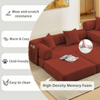 107" Oversized Convertible Sleeper Sofa Bed, Corduroy L Shape Sectional Couch, Folding Sofa Bed with Side Pocket, Modern Cloud Floor Mattress Couch, Modular Sofa for Living Room, Red