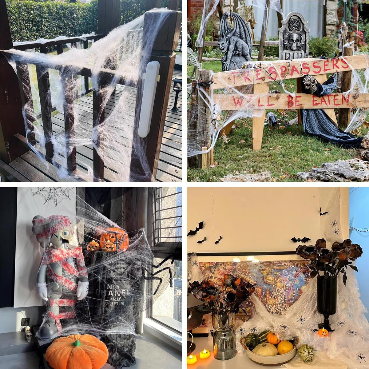 600 sqft Spider Web Halloween Decorations With 20 Fake Spiders - Super Stretch Cobwebs for Party Decor and Supplies