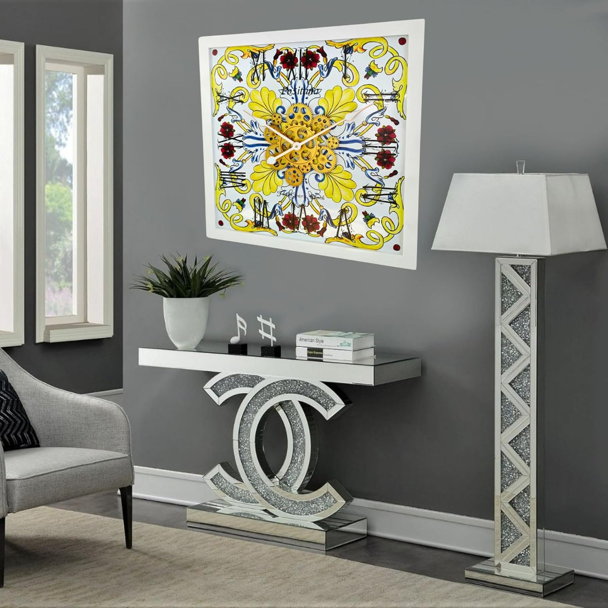 The Gears Clock Wall Clock Italy Collection with Moving Gears (Positano, 24 inches (60 cm))