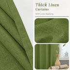 100% Blackout Linen Bedroom Curtains 63 Inches Long 2 Panels | Sage Green - Image 8