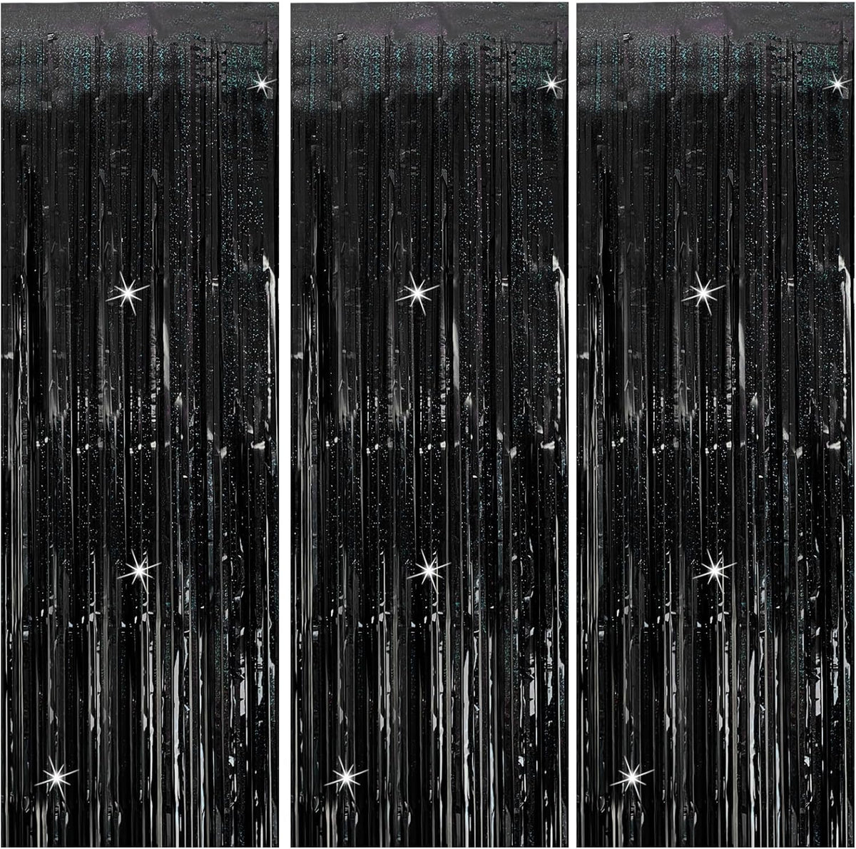 3 Pack Black Party Streamers Backdrop Tinsel Foil Fringe Curtains Halloween Party Decorations Birthday Wednesday Party Decorations Graduation Halloween Decor Party Supplies