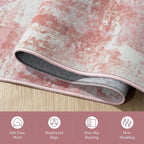 Rugflix 5x7 Area Rugs for Living Room, Washable Pink White Large Rug | Machine - Image 8