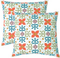 Embroidered Decorative Throw Pillow Cover, 18"x18" Set of 2, Farmhouse Pillowcase Colorful Flower Knit Pattern Cotton Canvas Cushion Case Square Floral Pillow Case for Sofa Couch Bed Living Room