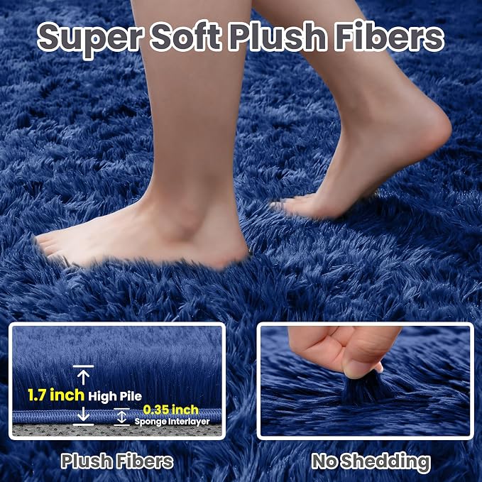6x9 Fluffy Shag Area Rugs for Living Room Bedroom: Soft Plush Carpet Blue | - Image 5