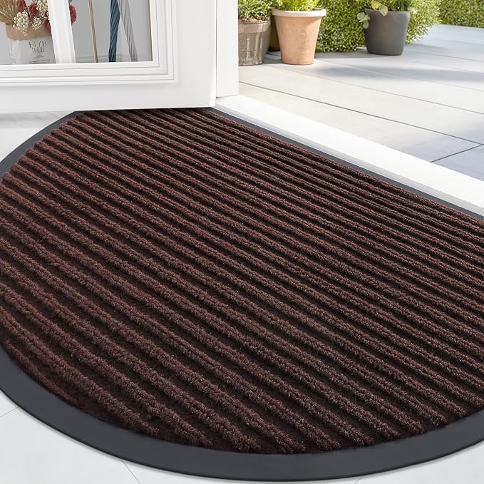 OLANLY Half Circle Front Door Mat 47x34, Waterproof Heavy-Duty Doormat | Brown by OLANLY