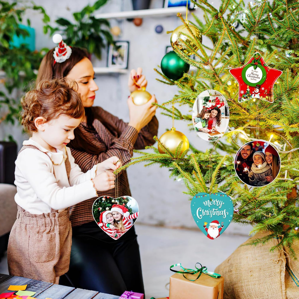 Personalized Christmas Ornaments 2025, Ceramic Custom Photo Text Hanging Ornament Customized Christmas Tree Decorations Gift for Family, Kids, Friends, Couples, Wedding