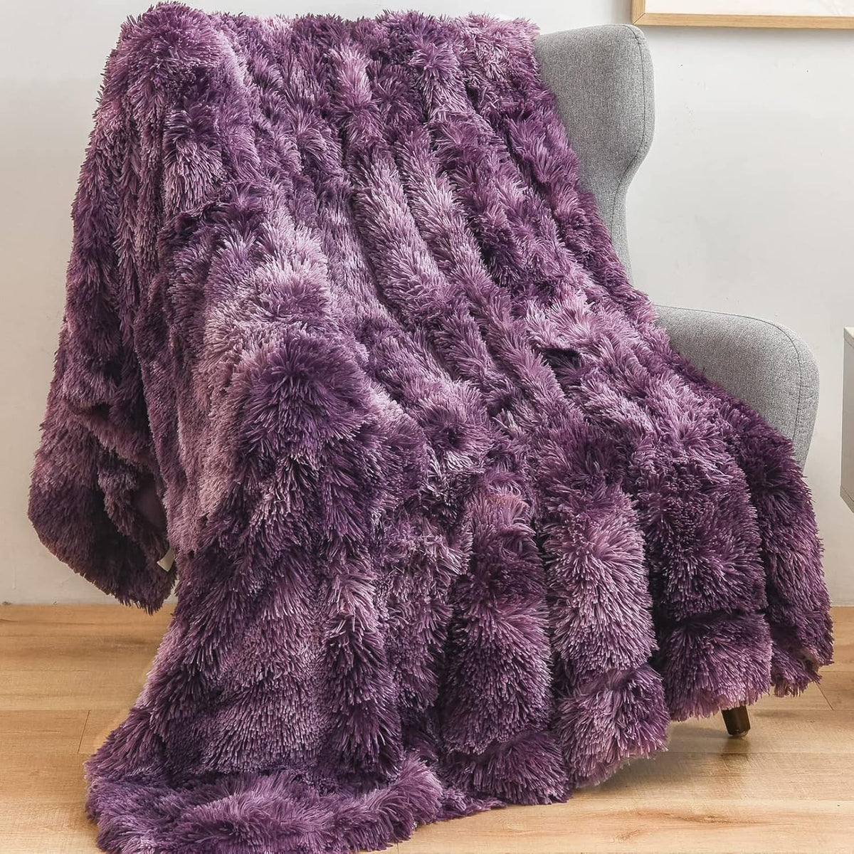 GONAAP Fuzzy Faux Fur Throw Blanket Tie-dye Violet Purple Super Soft Cozy Plush Fuzzy Shaggy Blanket for Couch Sofa Bed (Tie-dye Violet Purple, Throw(50"x60"))