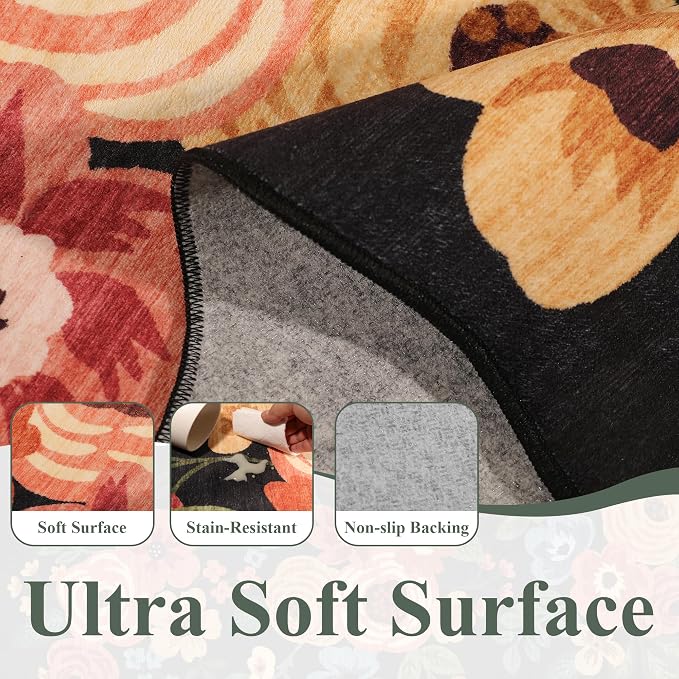 DUKINO 2x12 Washable Runner Rug, Floral Long Runner Rug - Image 6