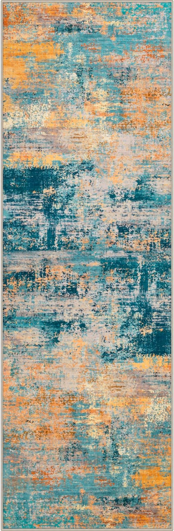 2.6x8 Washable Runner Rug：Modern Abstract Soft Carpet Rosy Haze | by FXRHLP