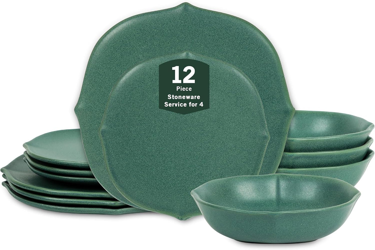 Stone Lain Baskerville 12-Piece Dinnerware Set Stoneware, Green