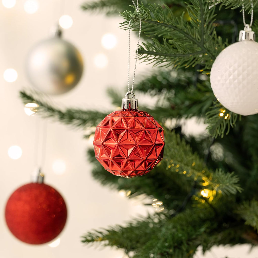 Valery Madelyn Christmas Tree Decorations Ornament Set for Fall Halloween, 50ct 2.36 Inches Red and White Shatterproof Christmas Ball Ornaments Hanging Xmas Holiday Party Decor