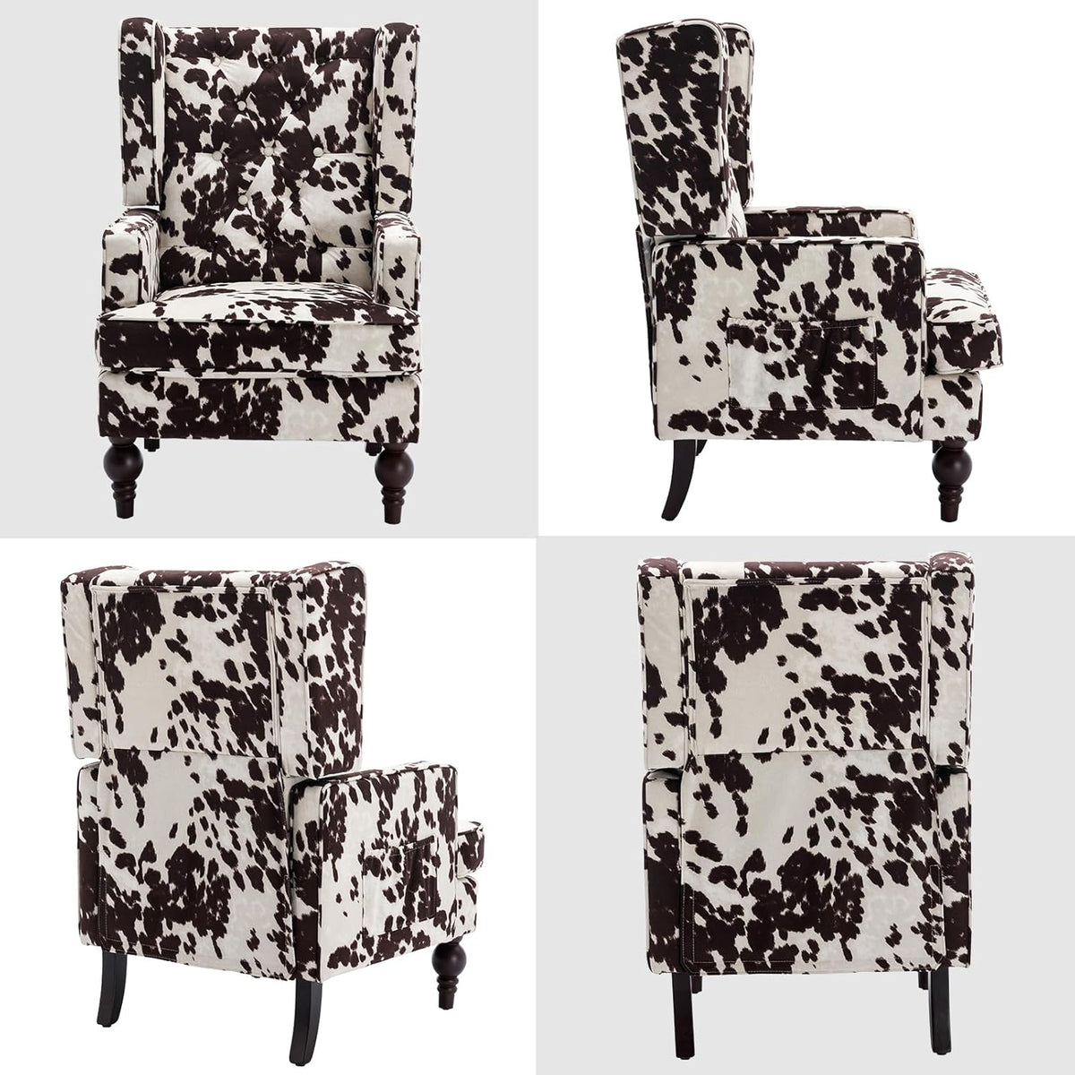 DUOMAY Tufted Accent Chair, Modern Upholstered Wingback Side Arm Chair for Living Room Bedroom with Wood Legs, Comfy Reading Guest Chair for Office, Milk Cow/Brown