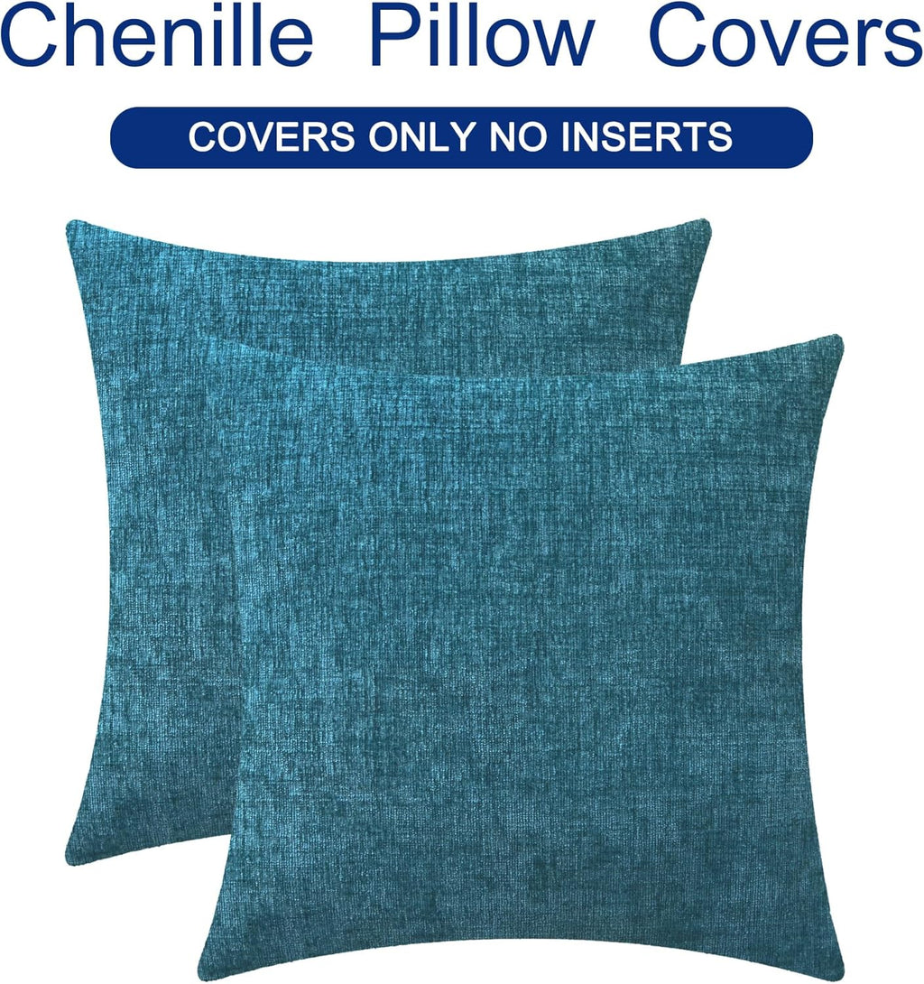 CaliTime Throw Pillow Covers Decorative 22 X 22 Inches Pack of 2 Cozy Chenille Cushion Cases for Couch Sofa Bed Living Room Home Ocean Blue