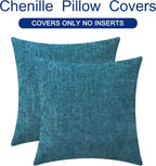 CaliTime Throw Pillow Covers Decorative 22 X 22 Inches Pack of 2 Cozy Chenille Cushion Cases for Couch Sofa Bed Living Room Home Ocean Blue