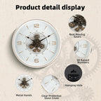 Maxstar Large Vintage Moving Gear Wall Clock, 20''Battery Operated Industrial Steampunk Metal Decor for Living Room, Office,Fireplace, Farmhouse(Arabic Number-Platinum Coating)