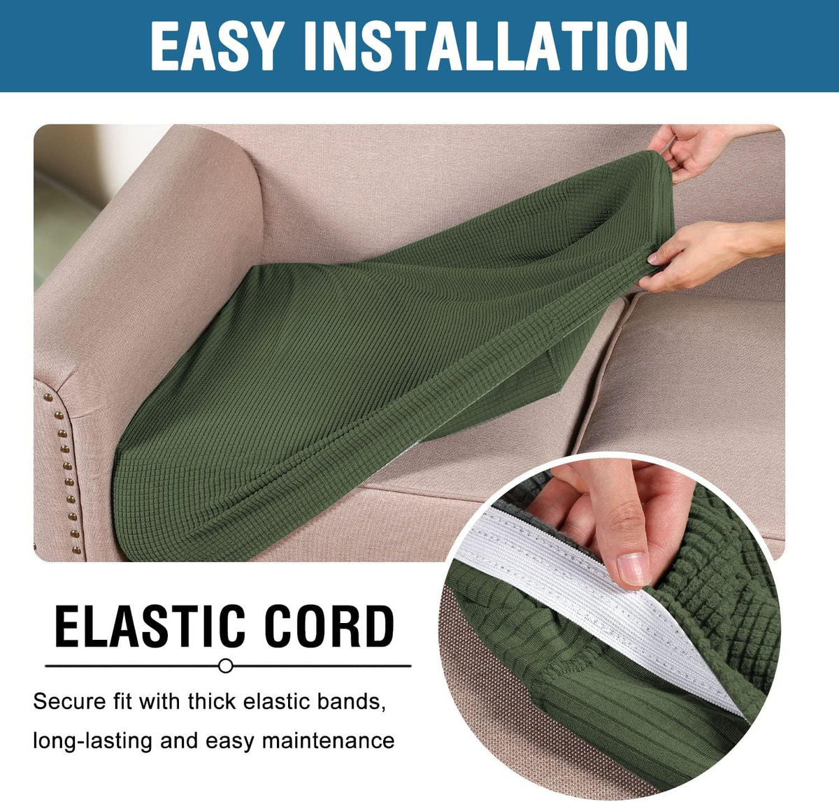 H.VERSAILTEX Super Stretch Individual Seat Cushion Covers Sofa Covers Couch Slipcover Sets Thick Jacquard Textured Twill Fabric (3 Piece Sofa Cushion Covers, Bronze Green)