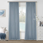 Dusty Blue Pleated Linen 100% Blackout Curtains 102 Inches Long by Twodrapes