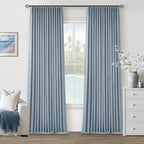 Light Blue Pleated Linen Blackout Curtains 90 Inches Long 2 Panels W40xL90 | by Twodrapes