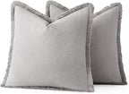 MIULEE Boho Linen Fringe Decorative Throw Pillow Covers Light Grey 18x18 | Set - Image 6