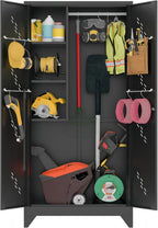 75" Metal Storage Cabinet, Tool Cabinets with Hooks, Garage Storage Cabinet with Lock, Heavy-Duty Tool Cabinet for Utility Room, Gym, Basement, Broom Closet Cabinet, Black